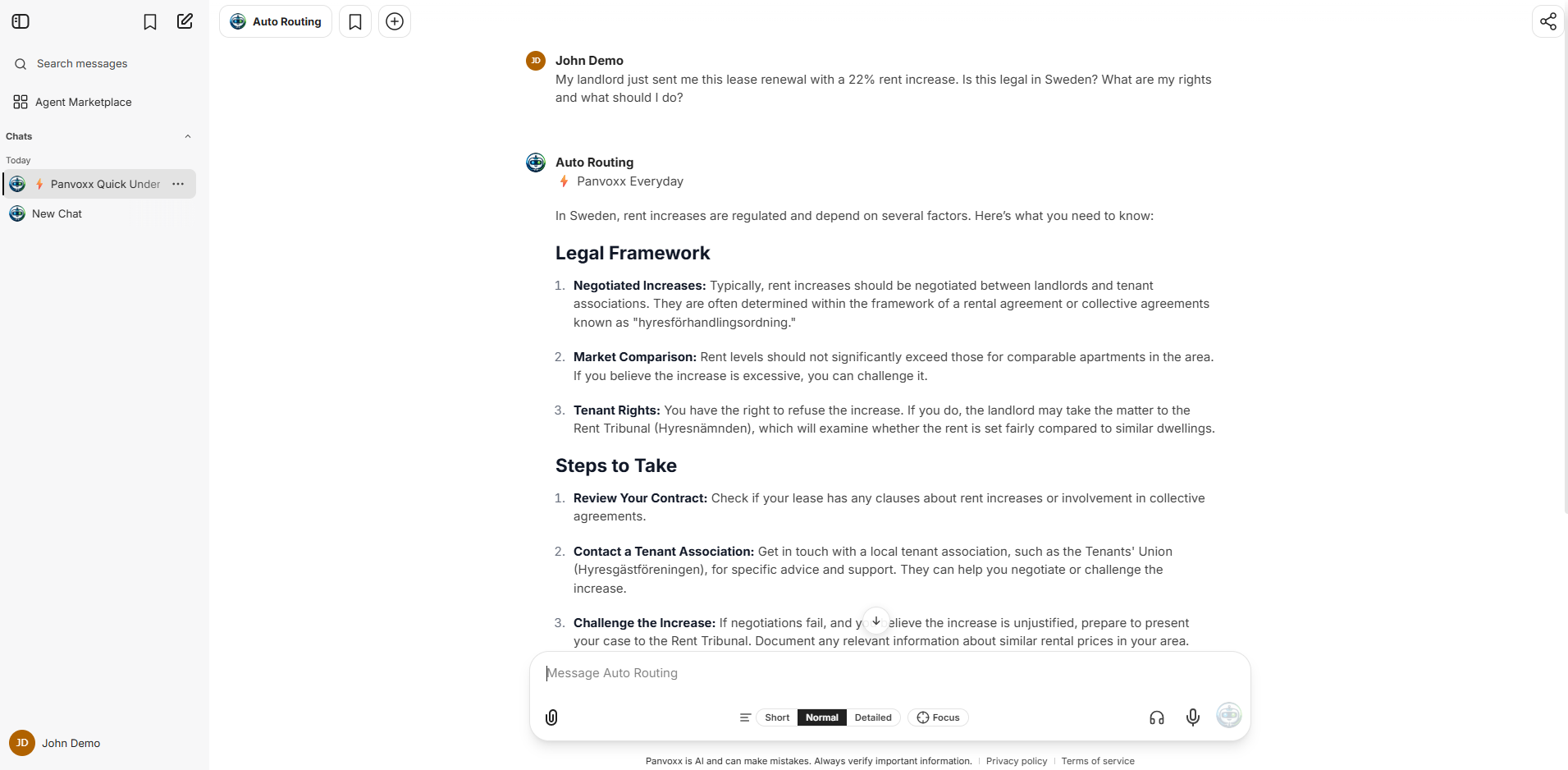 Panvoxx Auto smart routing — legal question about rent increase in Sweden