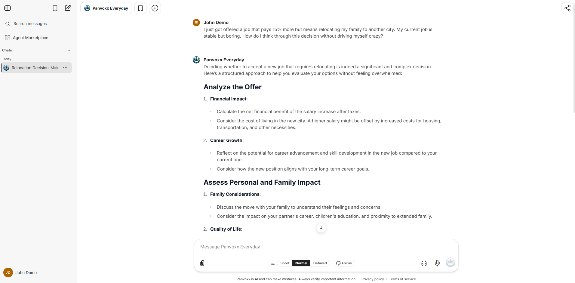 Panvoxx in action — natural AI conversation in a clean interface