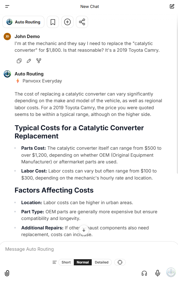 Panvoxx mobile interface — mechanic question on phone